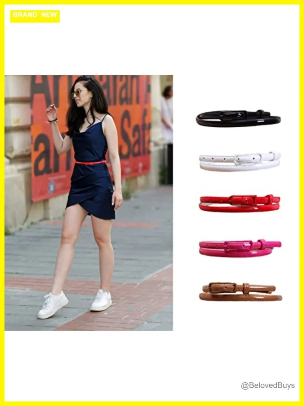Skinny Faux Leather Belt for Women, Waist Belt with Buckle for Jeans, Dresses,